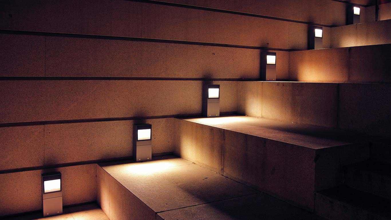 Outdoor stairs with LED step lighting